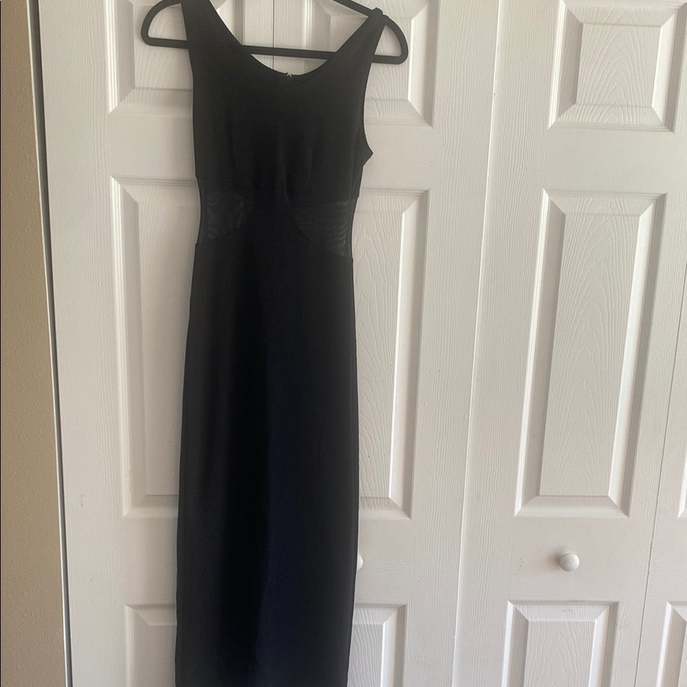 Miss California Mesh Cutout Midi Dress Womens Size M Black Vintage Y2K Polyester